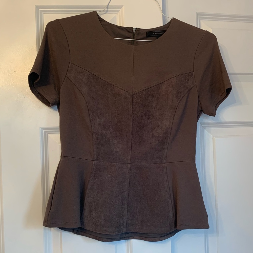 BCBGMaxAzria olive peplum top size S